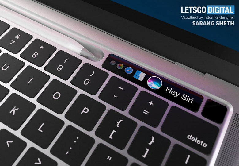 Возможный MacBook Pro со слотом для стилуса вместо сенсорной полоски Touch Bar показали на рендерах